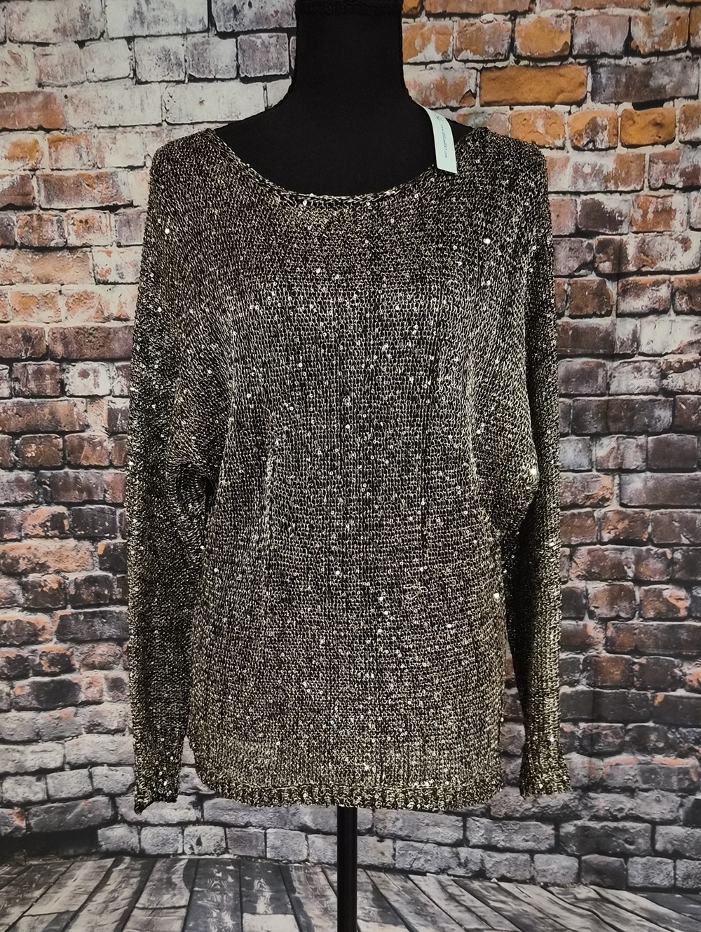 She and Sky Gold and Black Sequin Chainmail Sweater